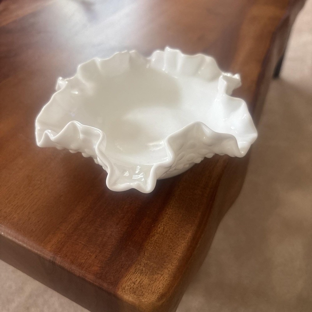Vintage Fenton 6" Double Crimped Hobnail White Milk Glass Candy Dish